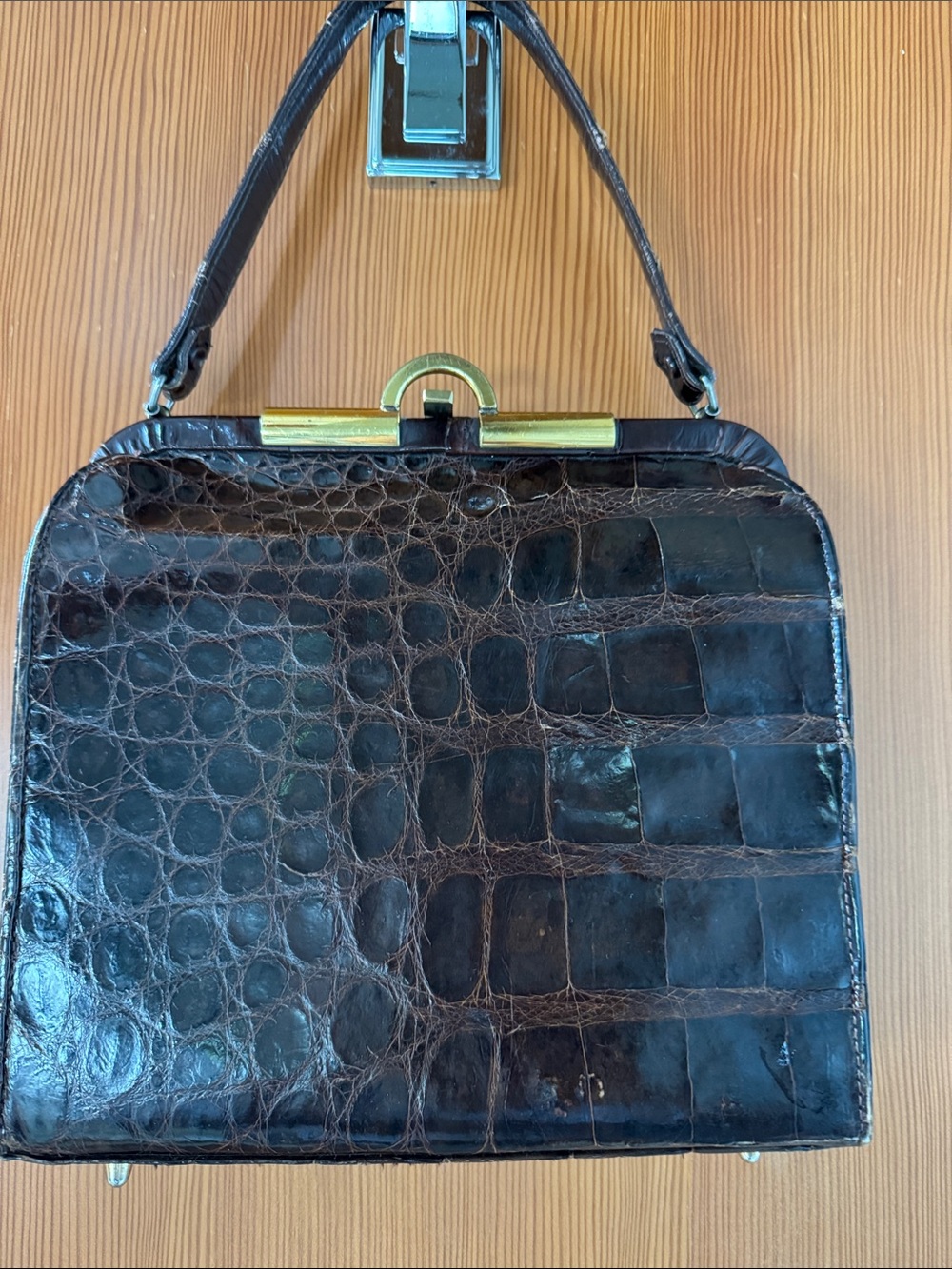 Vintage Crocodile Top-Handle Bag in Dark Brown w/coin purse